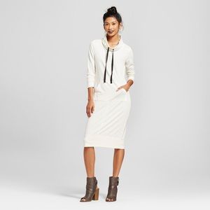 Funnel Neck Midi Sweater Dress with Front Pocket